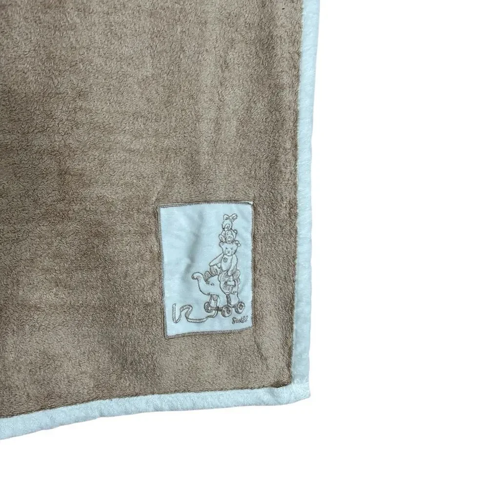Steiff Beige Tan Brown Baby Blanket White Trim Elephant Bear Bunny Rabbit
